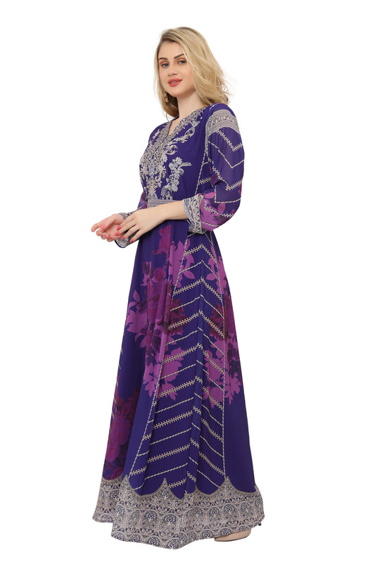 Digital Printed Party Gown With Long Sleeve