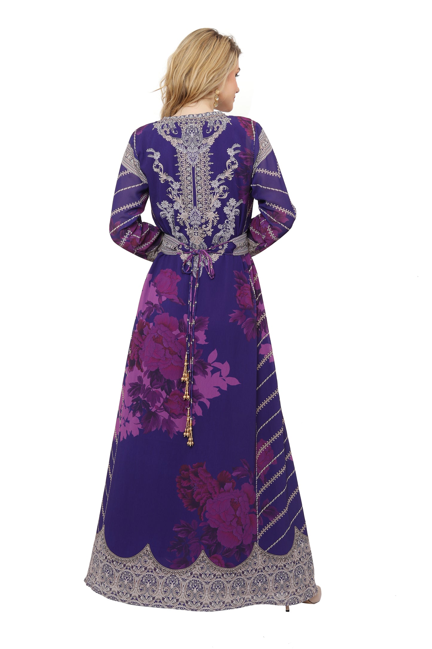 Digital Printed Party Gown With Long Sleeve