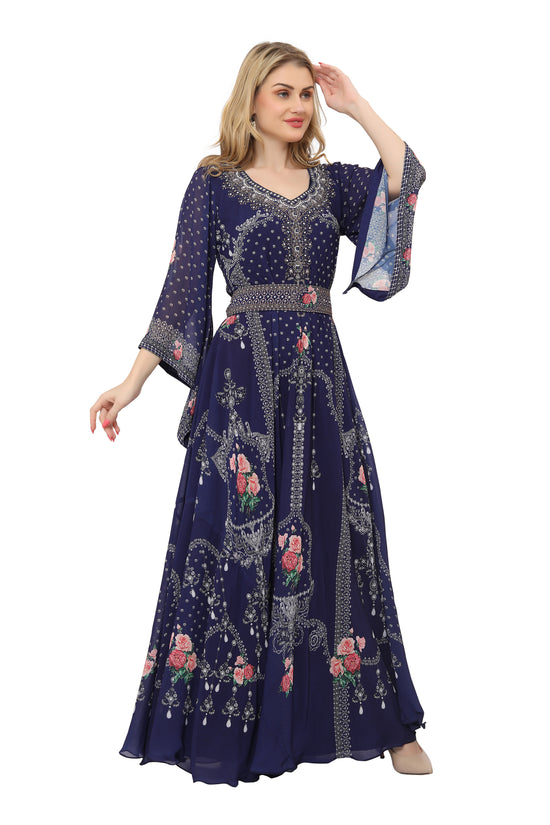 Digital Printed Abaya Caftan Ethic Party Gown