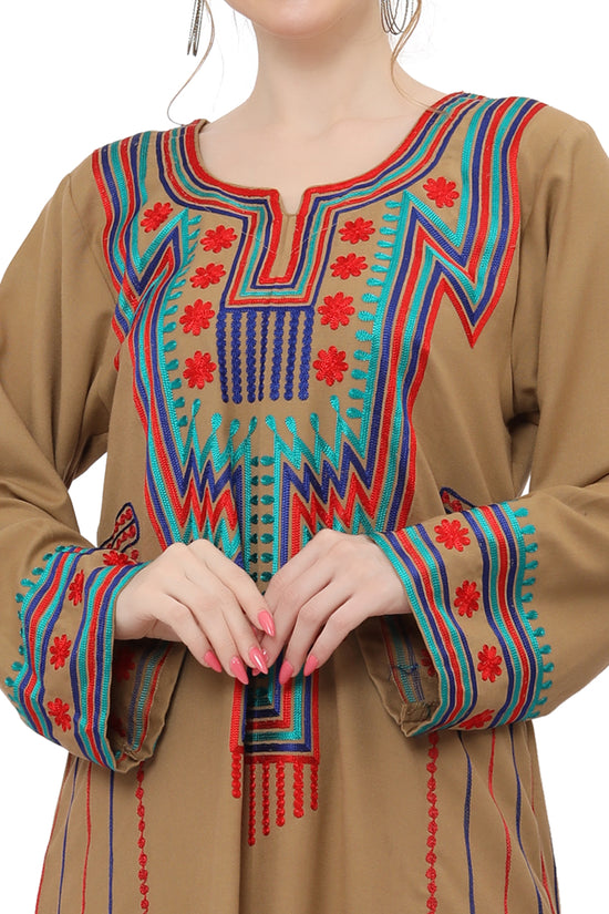 Traditional Caftan In Multicolor Embroidery Gown