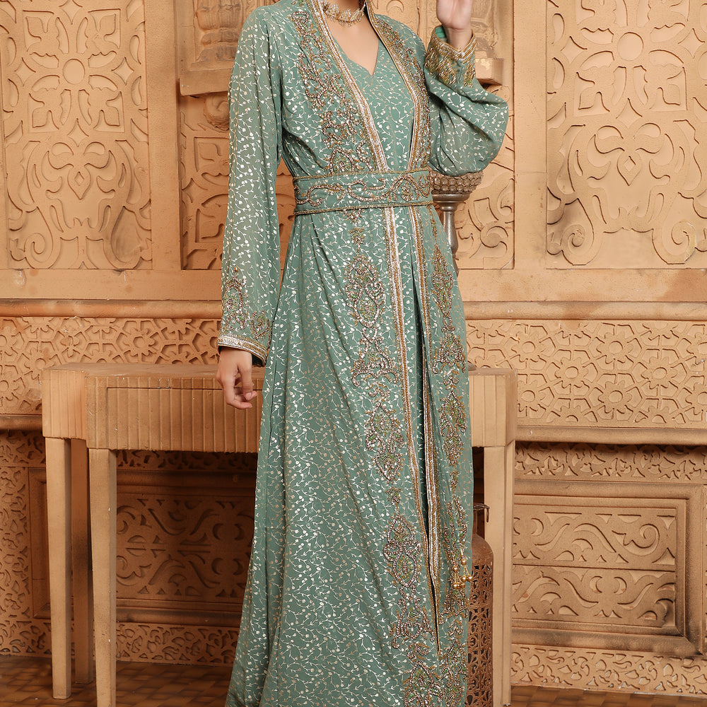 
                  
                    Women's Ethnic Embroidery Abaya Light Green Dress
                  
                