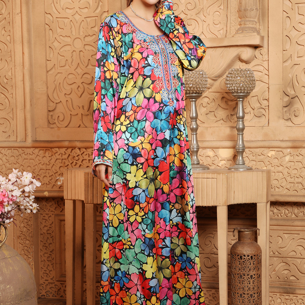 
                  
                    Eid Party Dress Floral Print Summer Islam Hijab Long Gown
                  
                