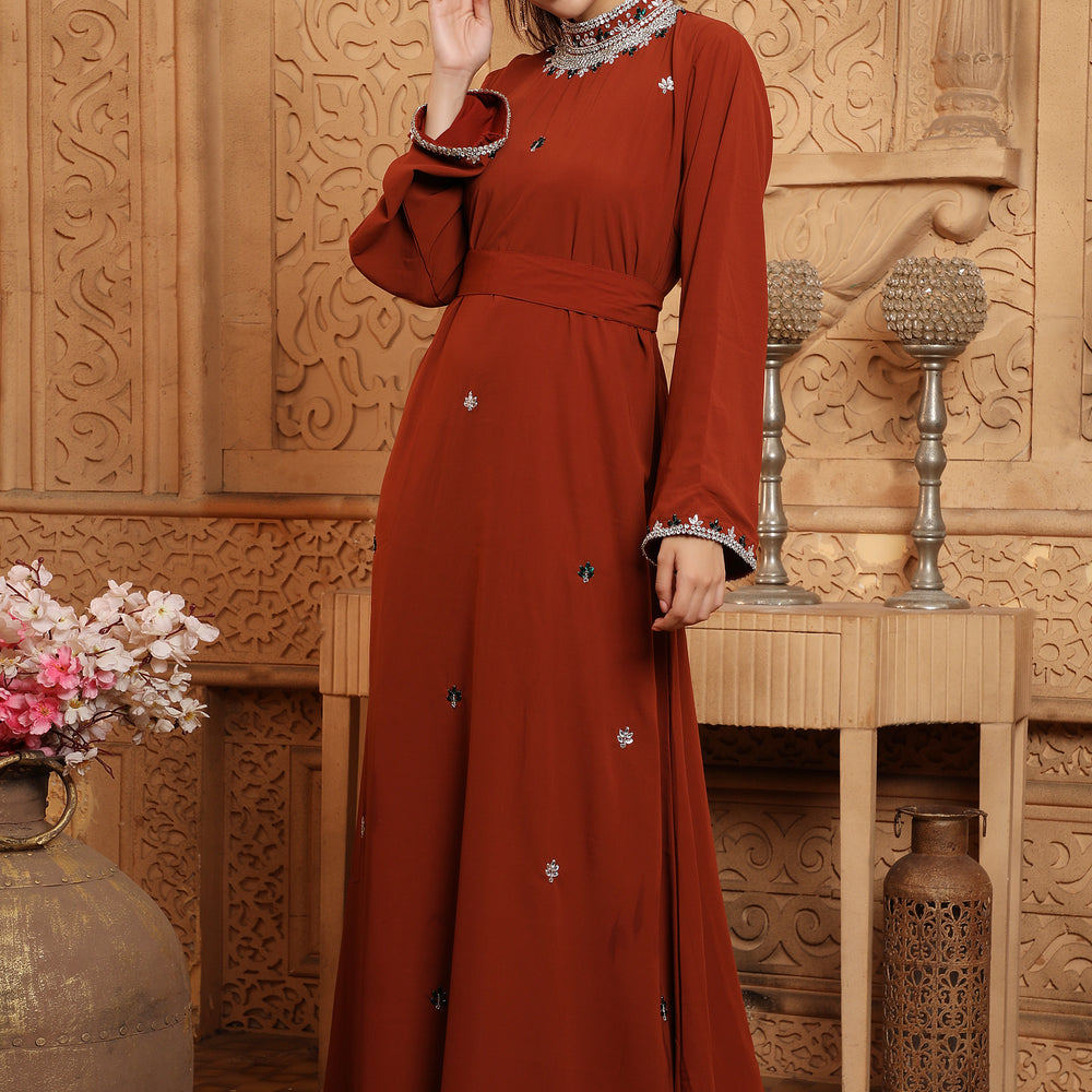 
                  
                    Eid Mubarak Maghribi Caftan Maroon Wedding Gown
                  
                