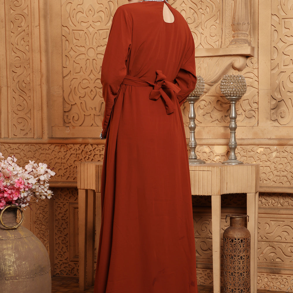 
                  
                    Eid Mubarak Maghribi Caftan Maroon Wedding Gown
                  
                