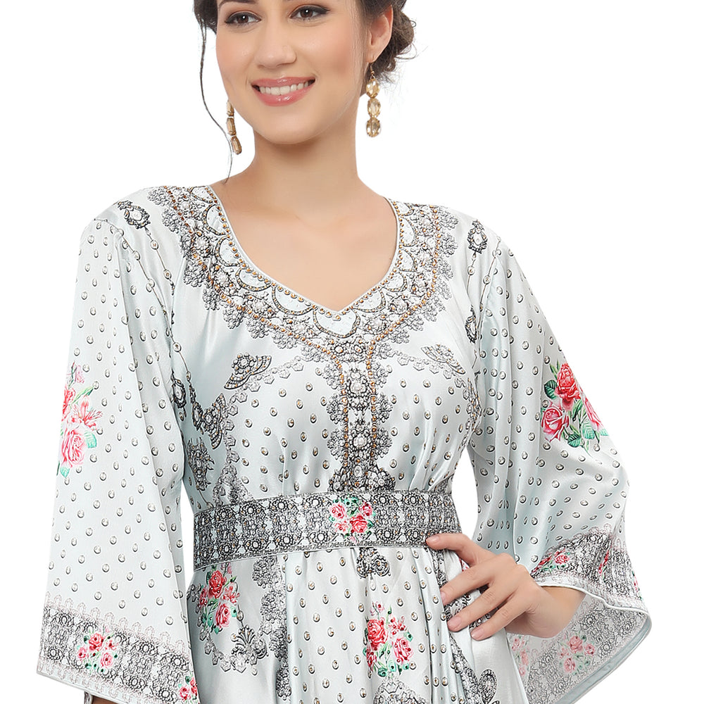 
                  
                    Designer Digital Printed Party Gown With Bell Sleeve
                  
                