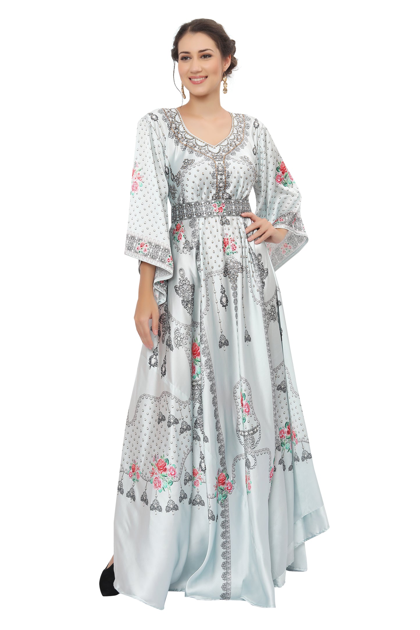 Designer Digital Printed Party Gown With Bell Sleeve