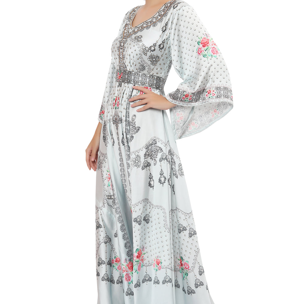 
                  
                    Designer Digital Printed Party Gown With Bell Sleeve
                  
                