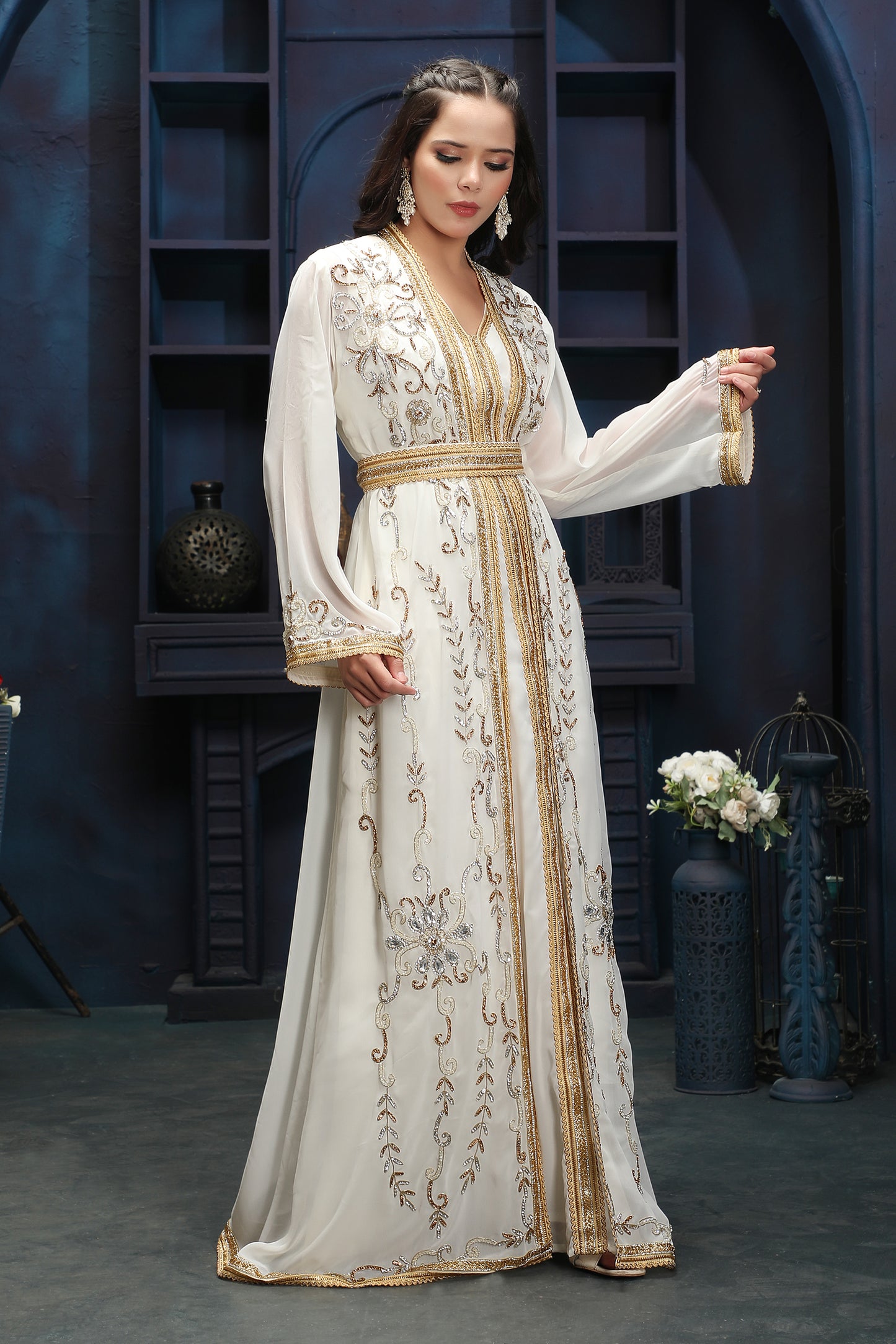 Ivory White Evening Gown with Premium Craft Finish - Maxim Creation