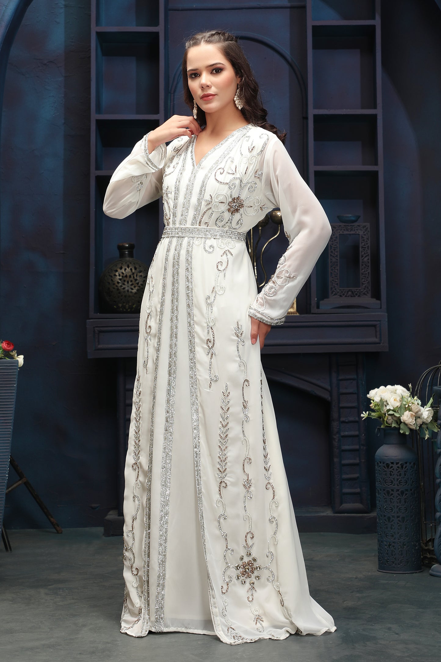 Designer Cream White Ethnic Gown with Premium Finish - Maxim Creation