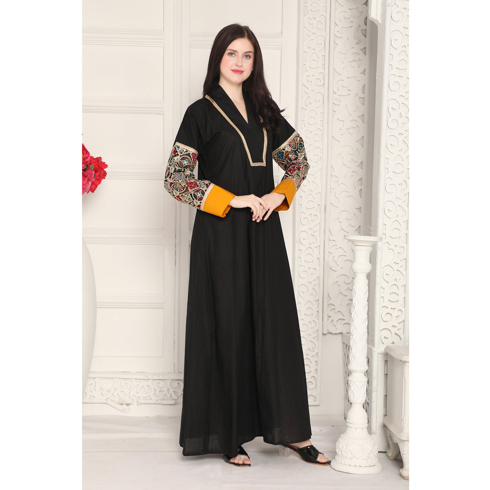 
                  
                    V Neck A-line Jalabiya Dress with Multi Colour Embroidery
                  
                