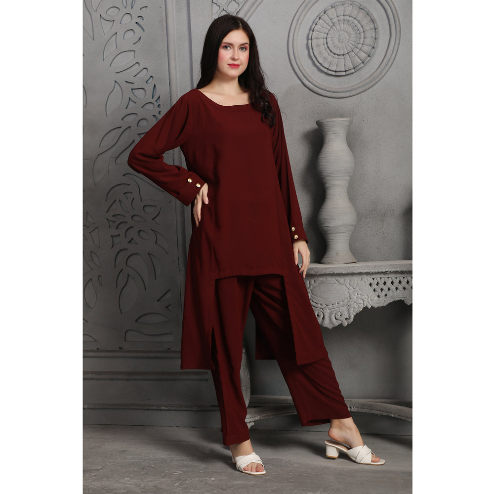 
                  
                    Designer Pant-Top in Deep Maroon Coord Set
                  
                