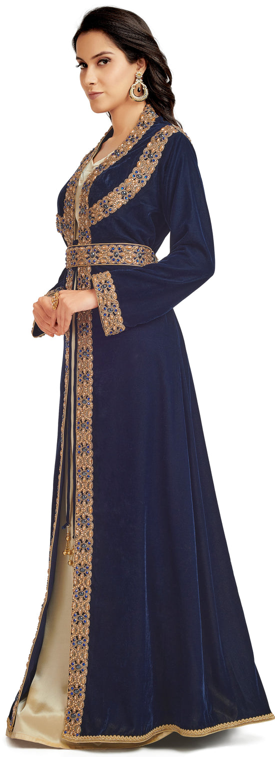 Blue Velvet Takchita Kaftan In 3 Piece - Maxim Creation