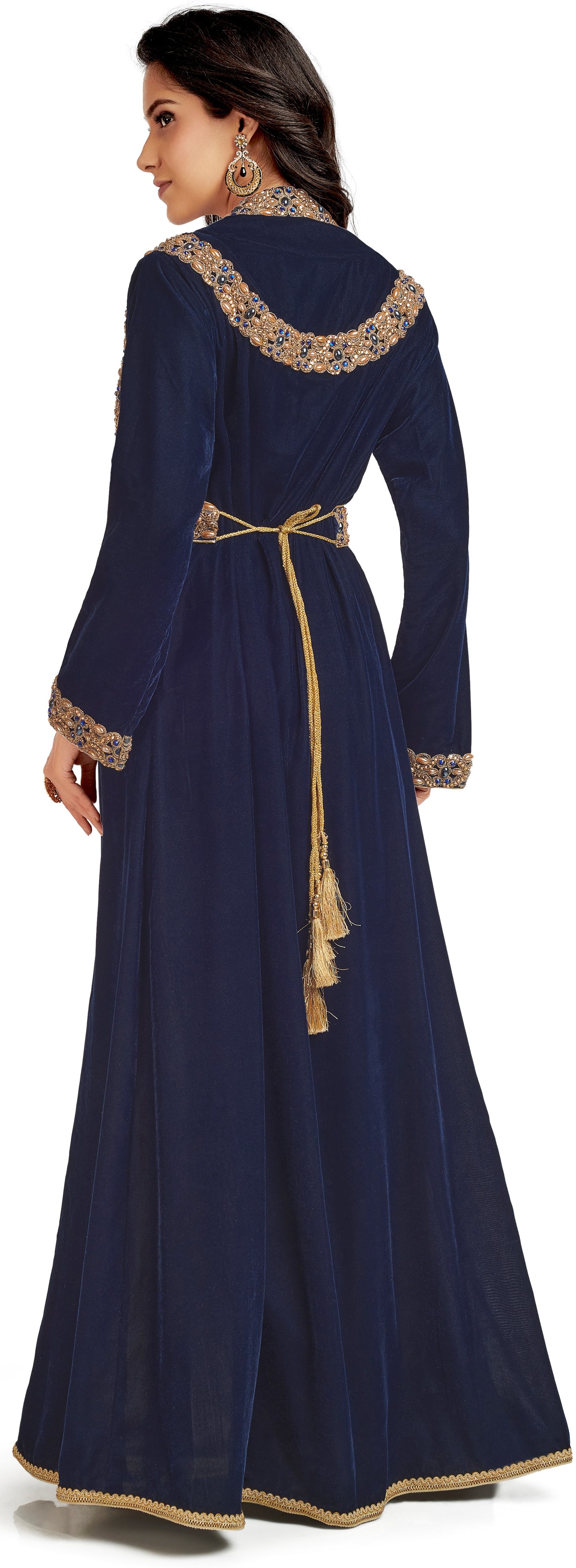 Blue Velvet Takchita Kaftan In 3 Piece - Maxim Creation