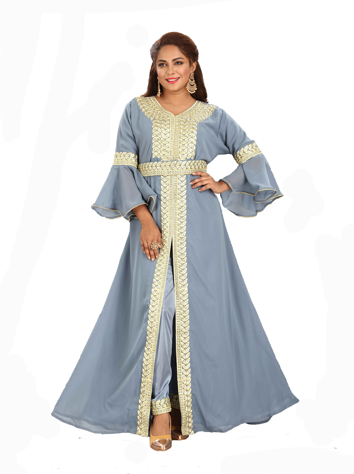 Arabian Kaftan With Long Bell Sleeve And Pant - Maxim Creation