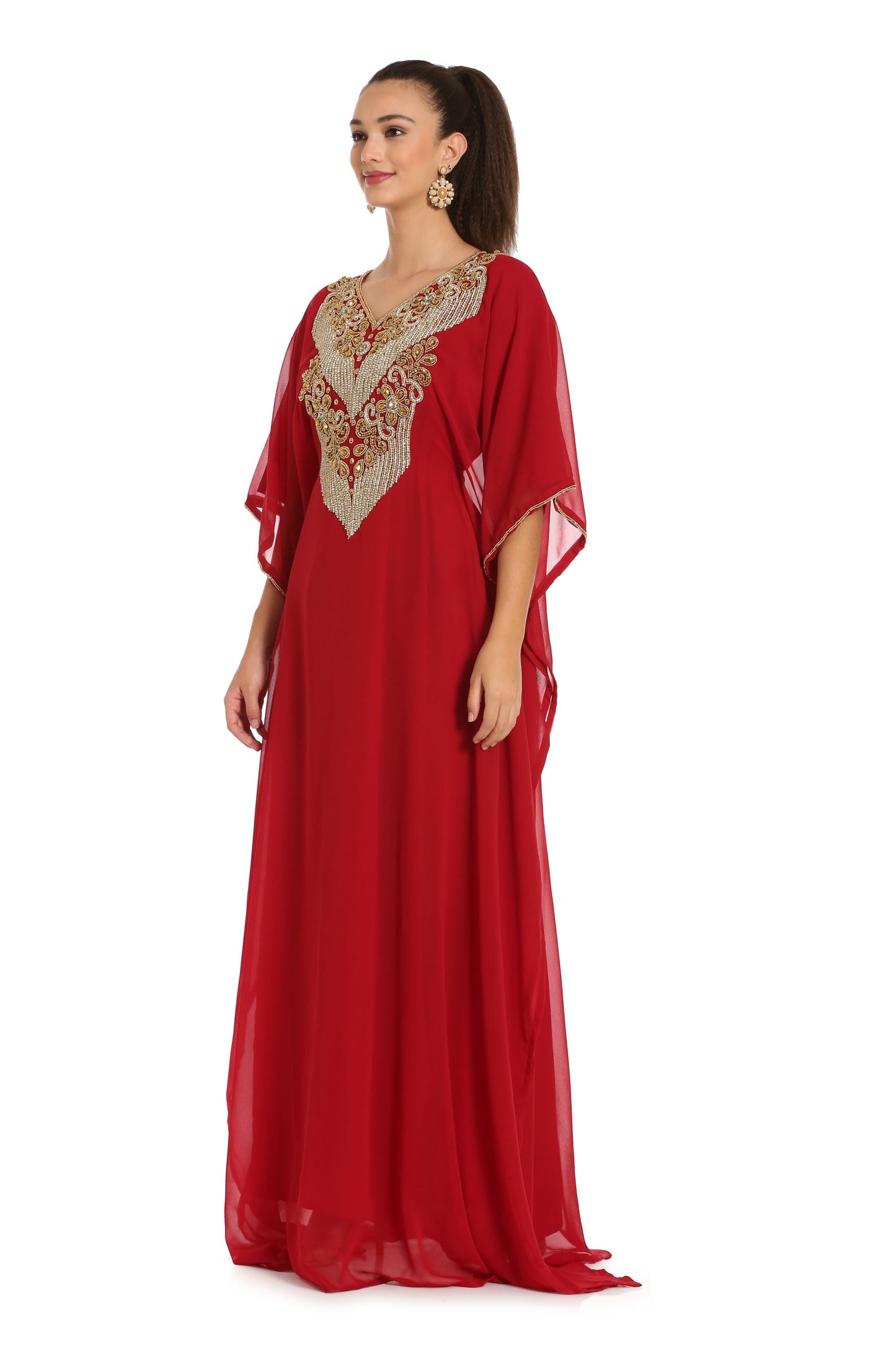 Hand Embroidery Kaftan in Red Georgette by Maxim Creation - Maxim Creation