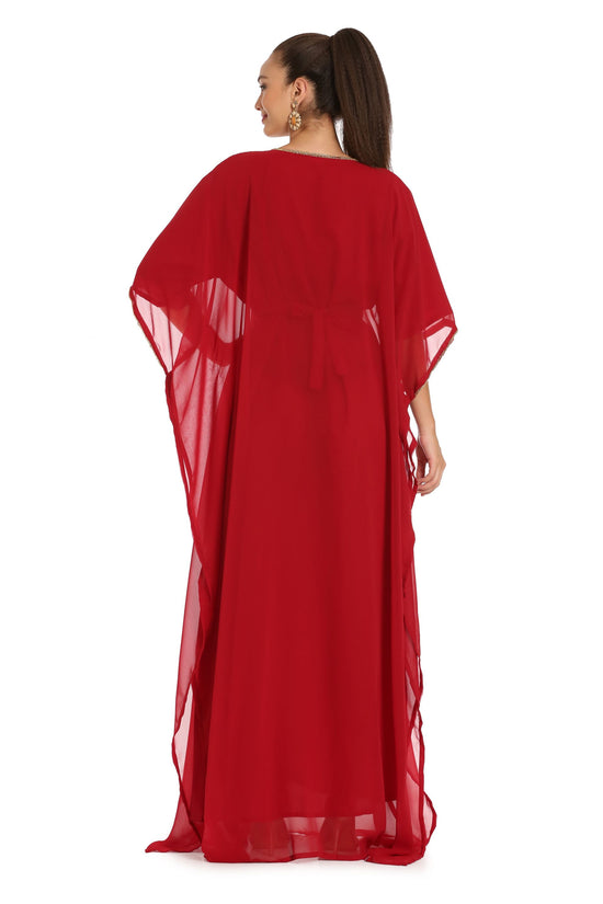 Hand Embroidery Kaftan in Red Georgette by Maxim Creation - Maxim Creation