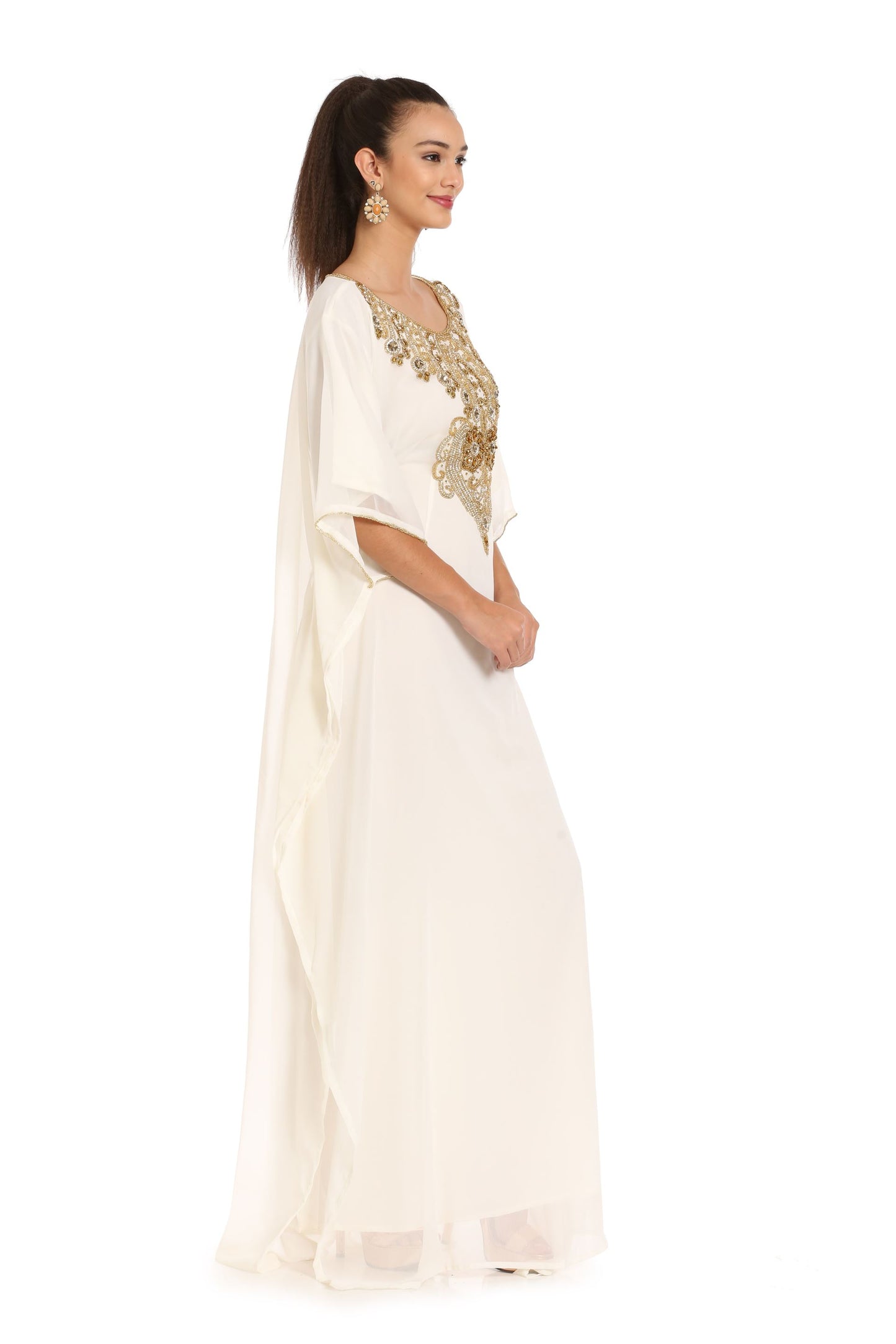 Long Tunic in Cream Farasha Evening Tea Party Dress - Maxim Creation