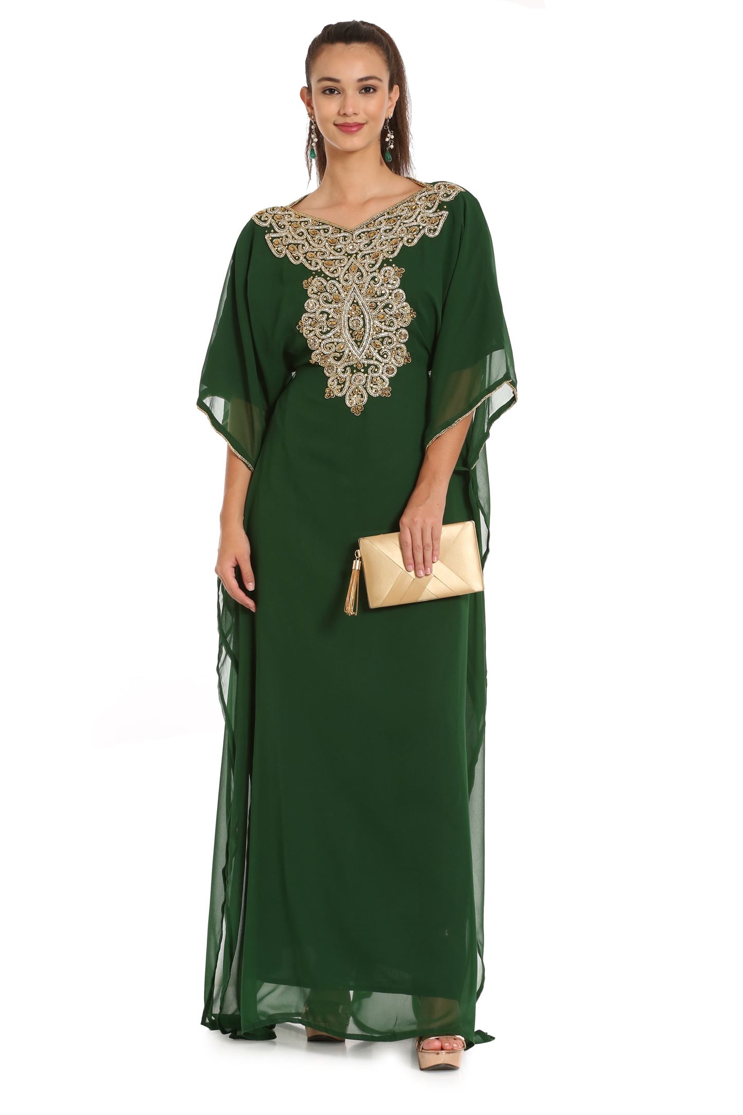 Embroidery Kaftan in Green by Maxim Creation - Maxim Creation