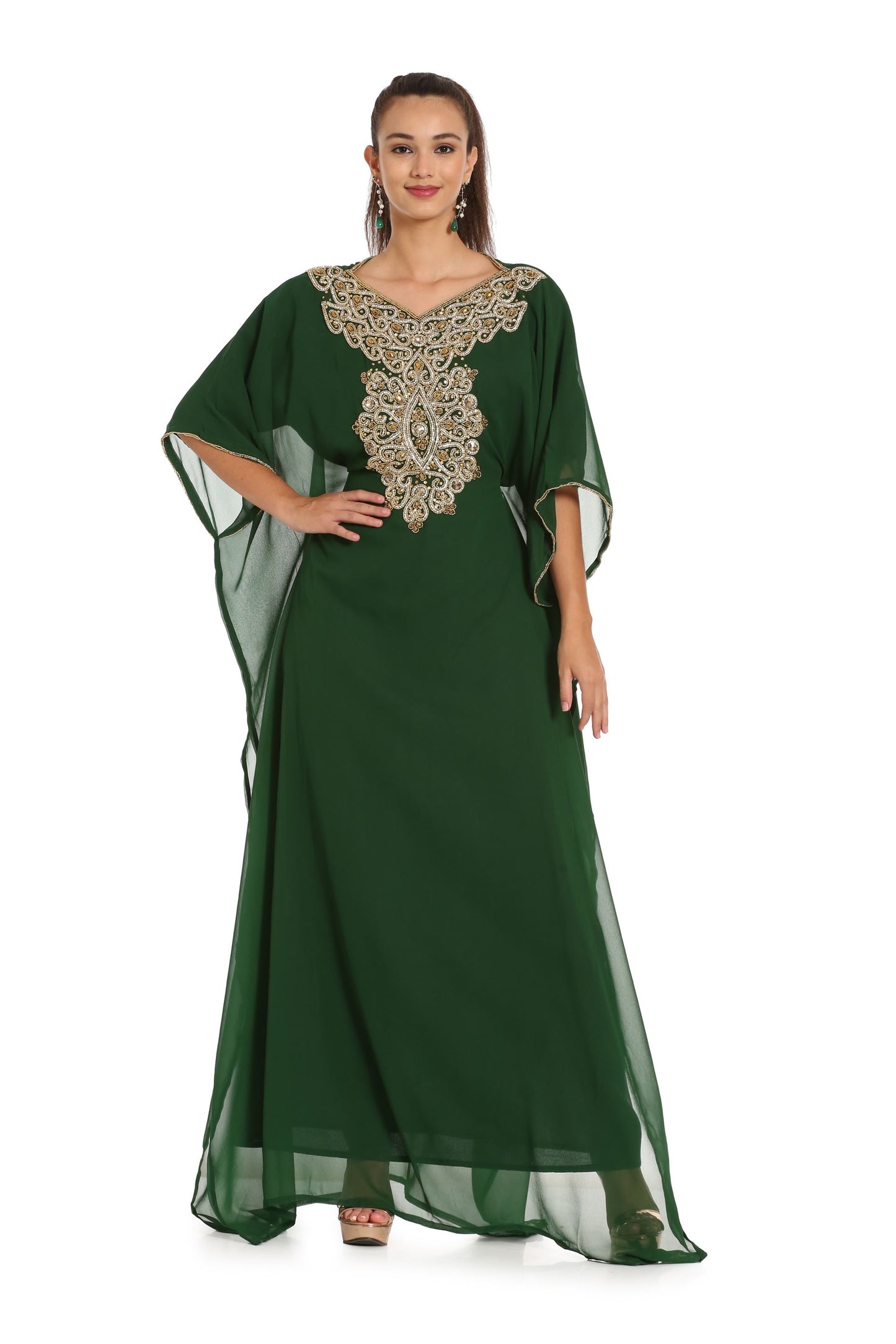 Embroidery Kaftan in Green by Maxim Creation - Maxim Creation