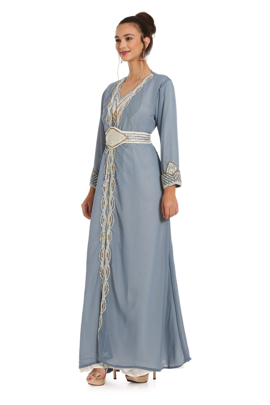 Grey Kaftan with Hand Embroidery 3pcs Maxi dress - Maxim Creation