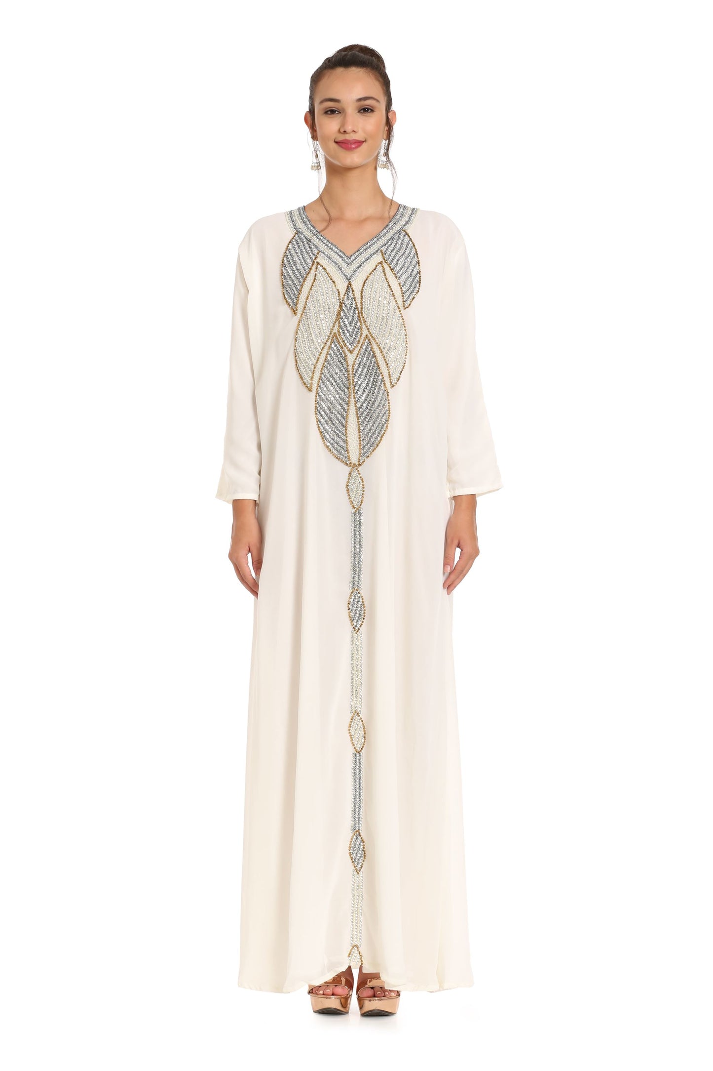 Grey Kaftan with Hand Embroidery 3pcs Maxi dress - Maxim Creation