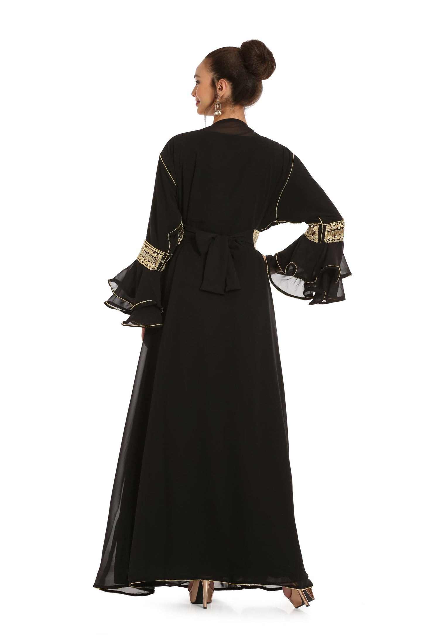 Black Abaya Kaftan Henna Party Dress with Long Bell Sleeve - Maxim Creation