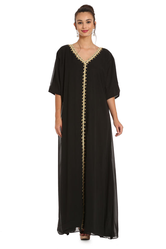 Black Abaya Kaftan Henna Party Dress with Long Bell Sleeve - Maxim Creation