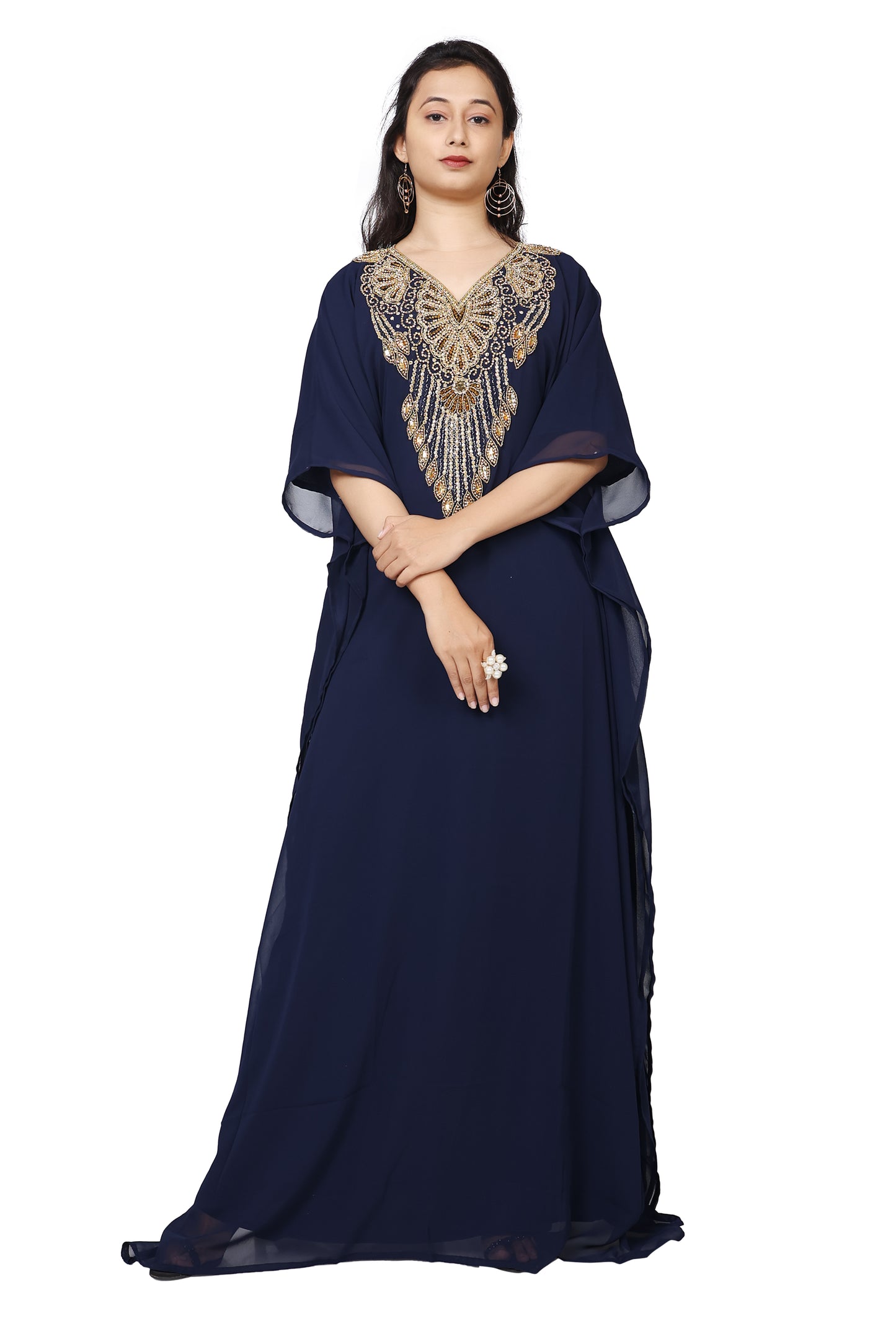 Embroidery Kaftan Handicraft Caftan In Navy Blue by Maxim Creation - Maxim Creation