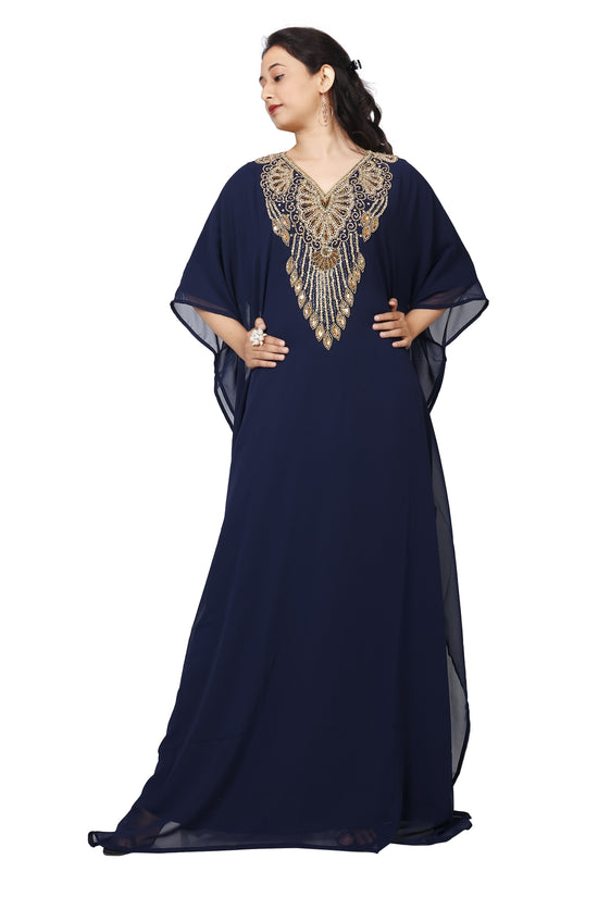 Embroidery Kaftan Handicraft Caftan In Navy Blue by Maxim Creation - Maxim Creation