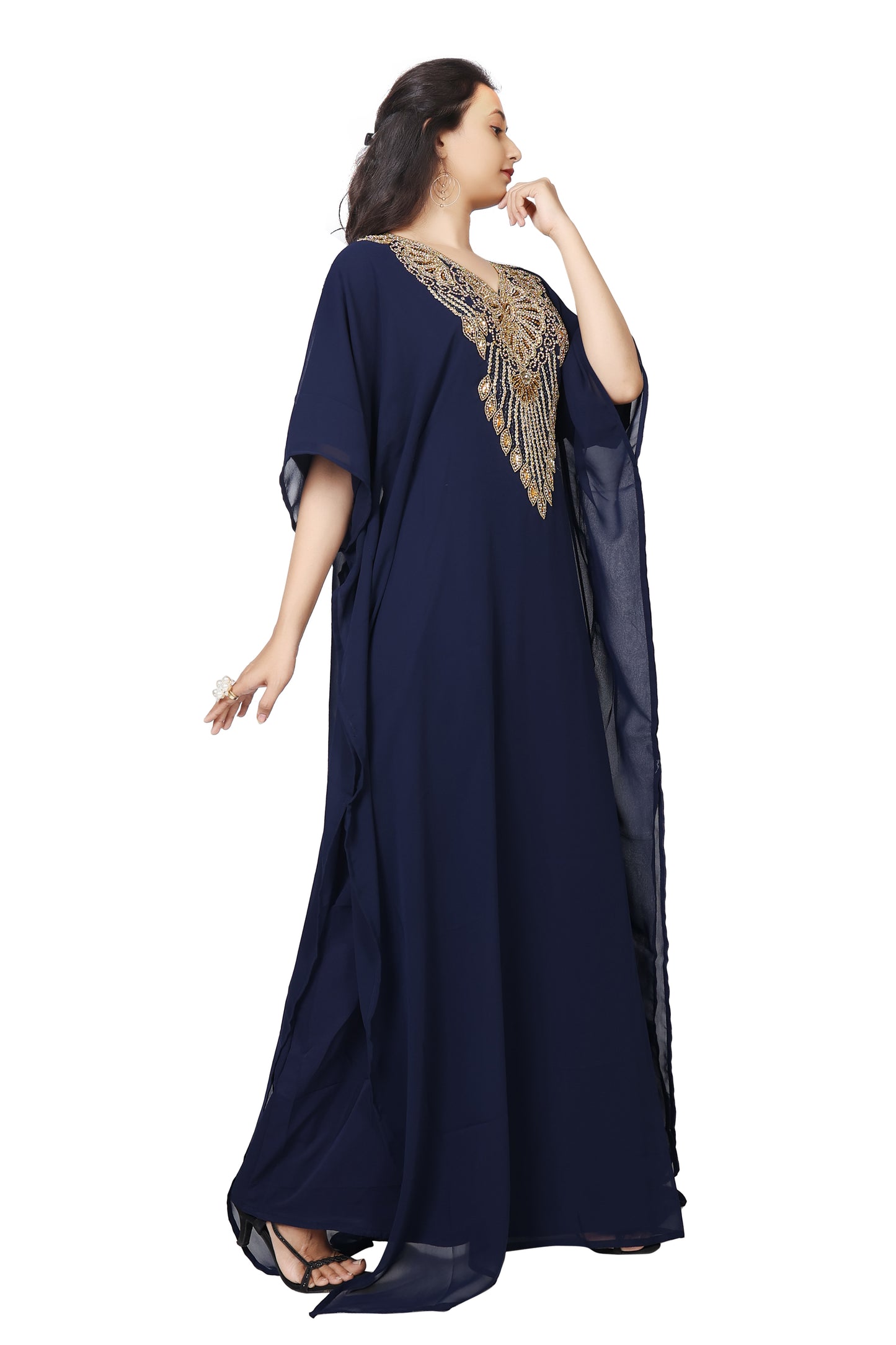 Embroidery Kaftan Handicraft Caftan In Navy Blue by Maxim Creation - Maxim Creation