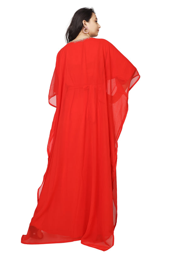 Arabian Farasha Red Kaftan Long Maxi Party Gown - Maxim Creation