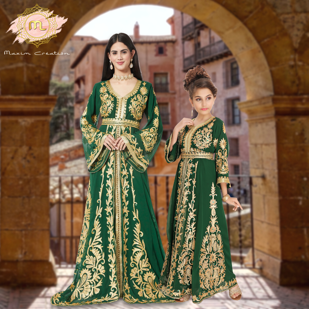 Traditional Kaftan Handcrafted Arabian Djellaba Khaleeji Thobe Mother + Daughter Set - Maxim Creation