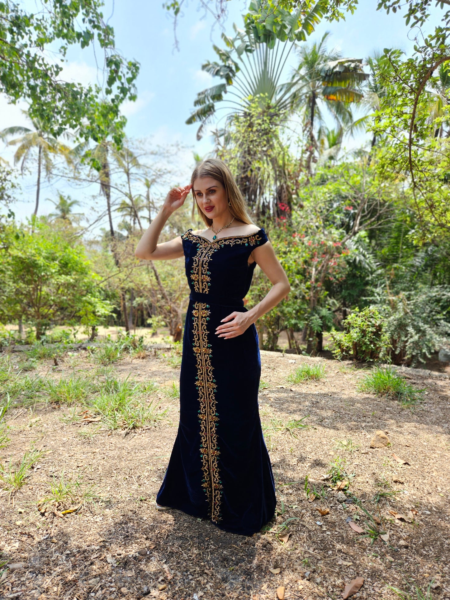 Arabian Gown In Velvet Embroidered Maxi Dress