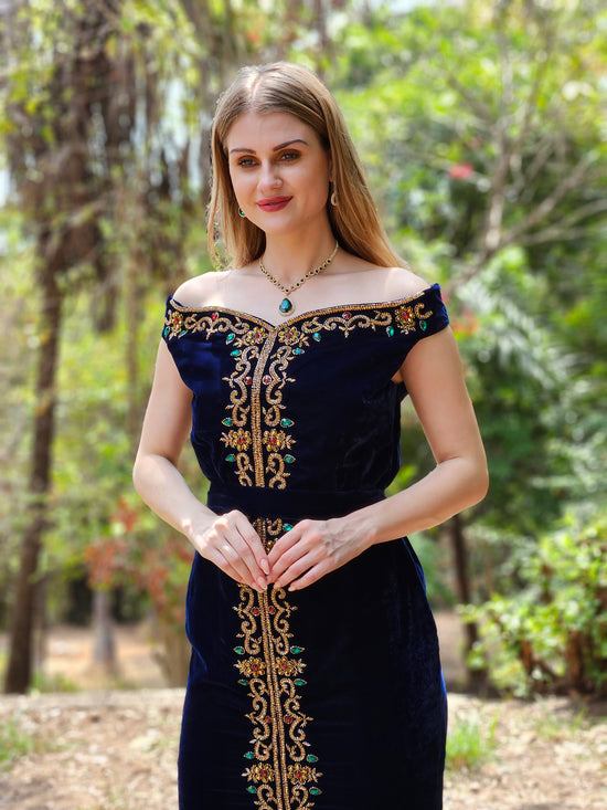 Arabian Gown In Velvet Embroidered Maxi Dress