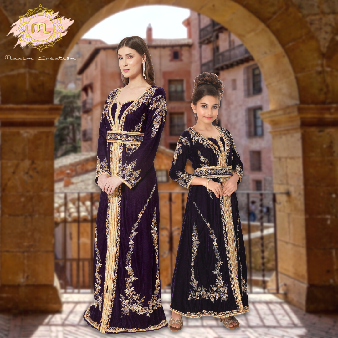 Arabian Djellaba Maxi Embroidered Party Gown for Mother and Child - Maxim Creation