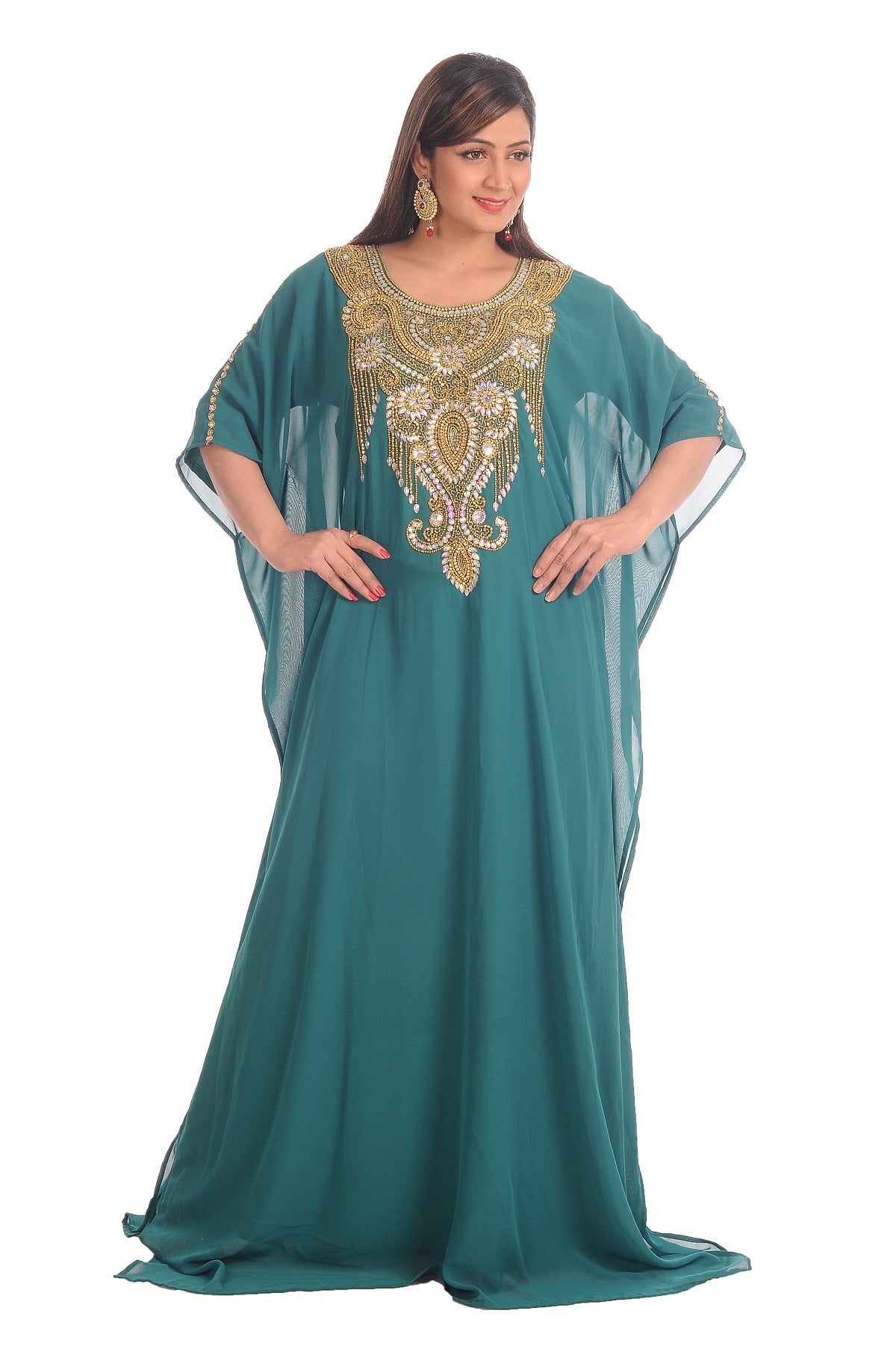 Farasha Boho in Rama Green Embroidered Dress - Maxim Creation