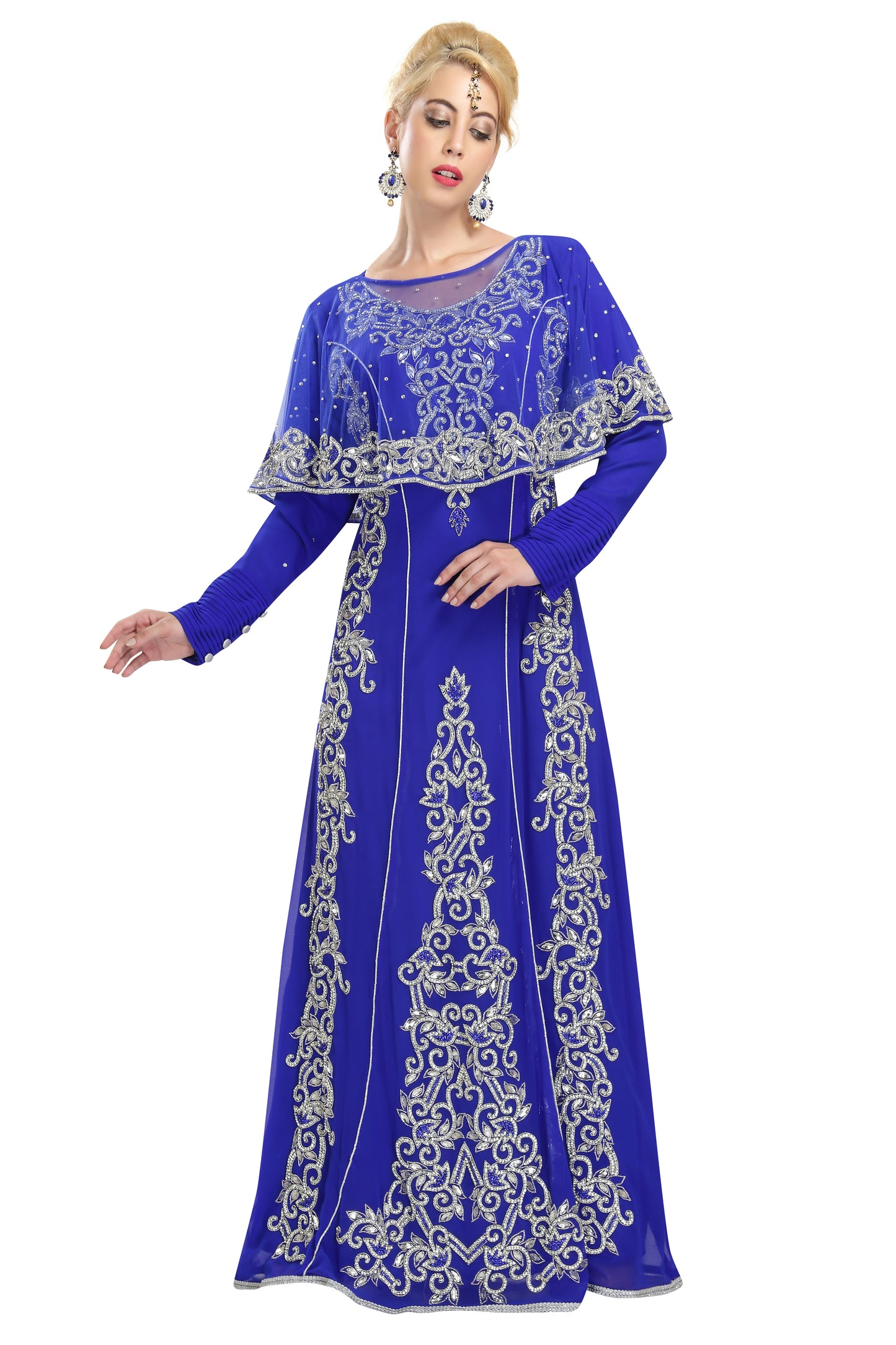 Moroccan Takchita with Glass Crystal Embroidered Dress - Maxim Creation