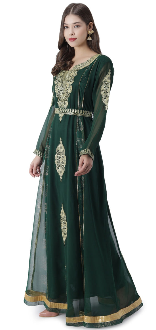 Traditional Caftan With Paisely Embroidered Belt - Maxim Creation