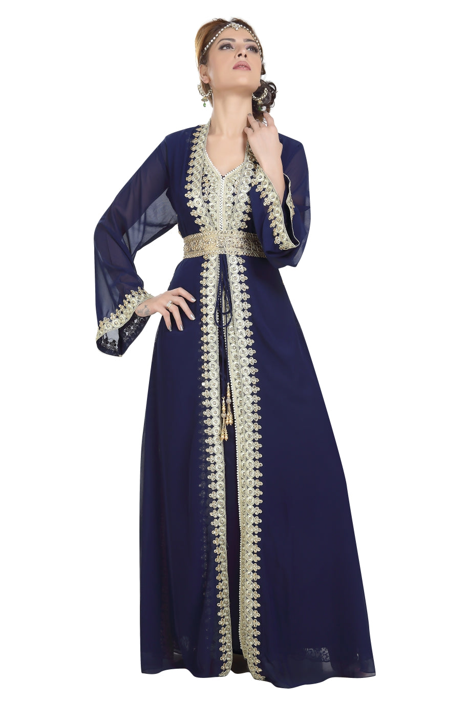 Kaftan With Golden Lace Work - Maxim Creation