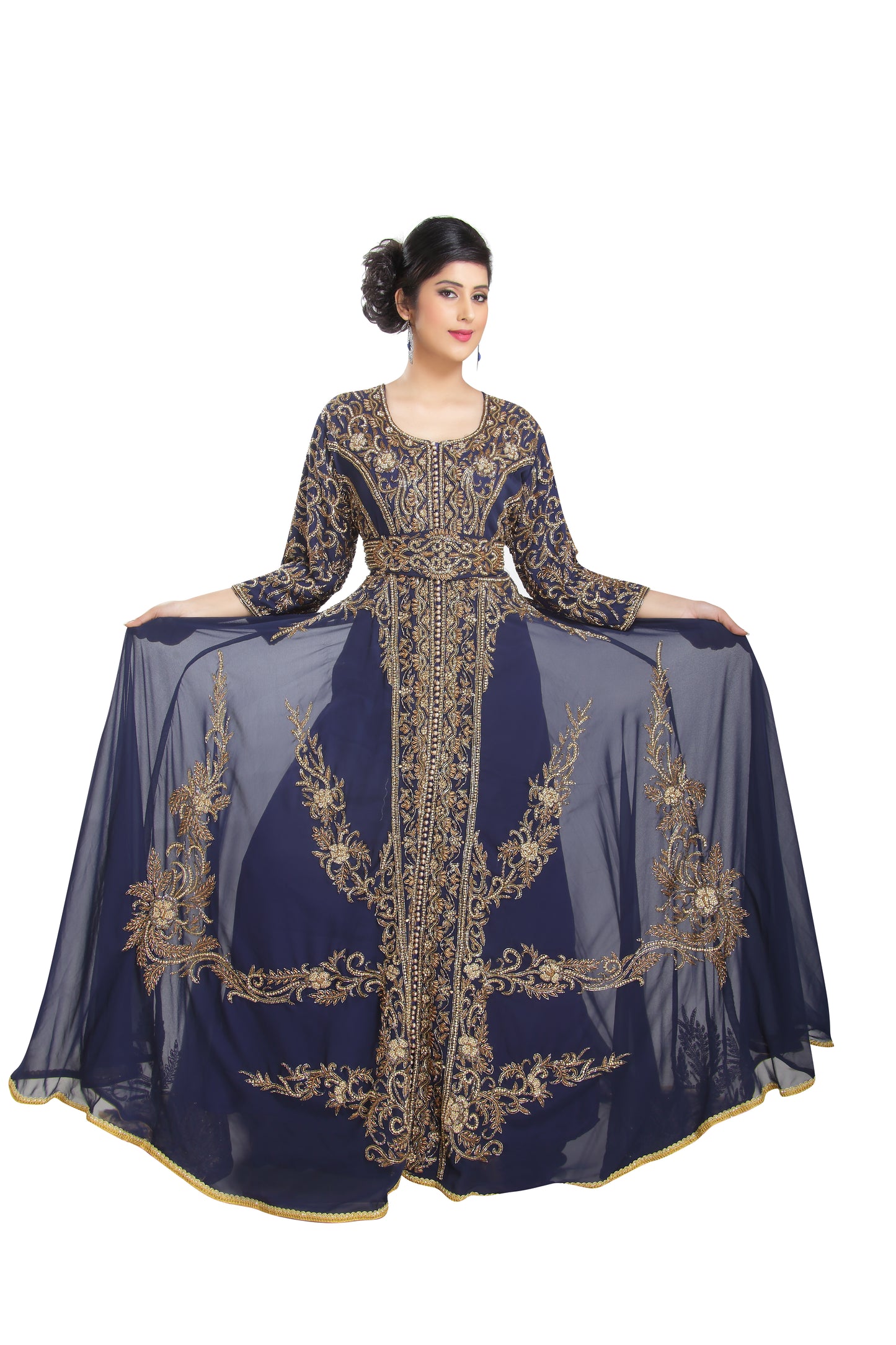 Swedish Dress Ball Gown in Navy Blue Kaftan - Maxim Creation