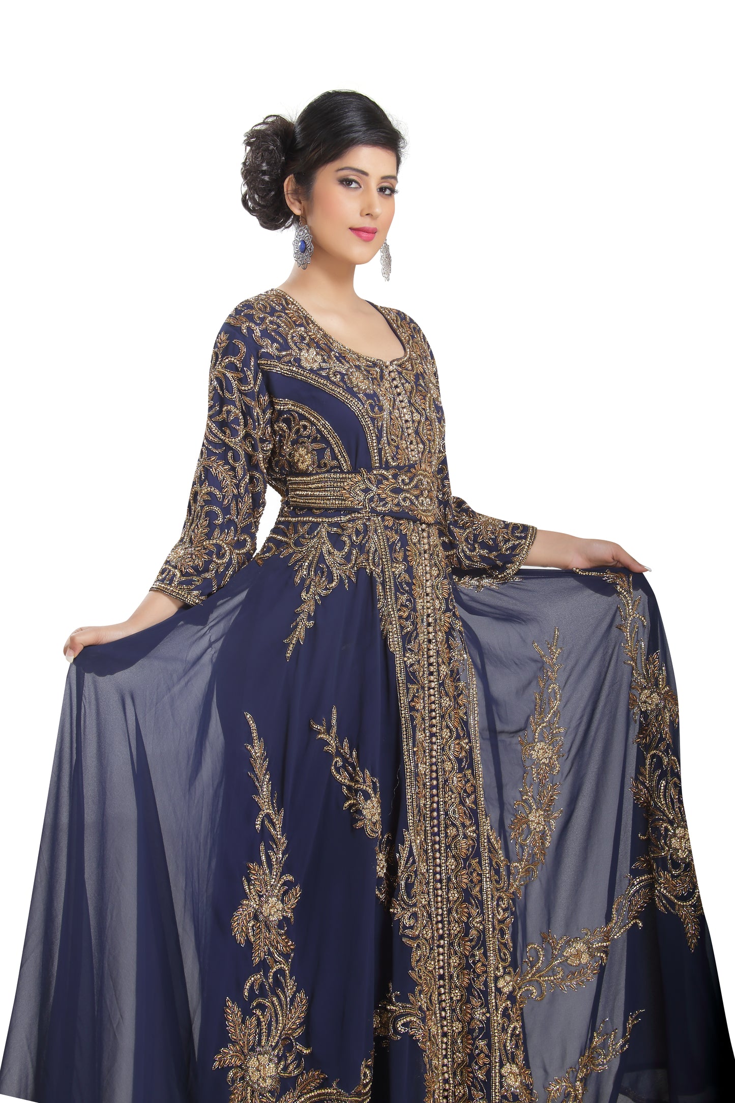 Swedish Dress Ball Gown in Navy Blue Kaftan - Maxim Creation