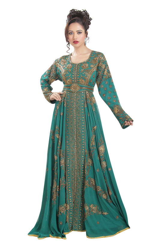 Embroidered Kaftan Ball Gown With Oriental Robe - Maxim Creation