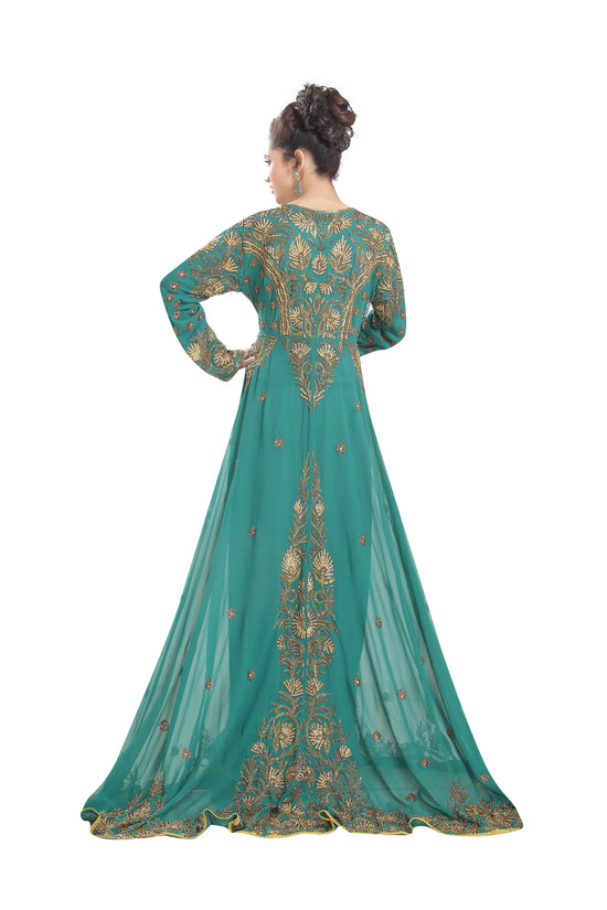 Embroidered Kaftan Ball Gown With Oriental Robe - Maxim Creation