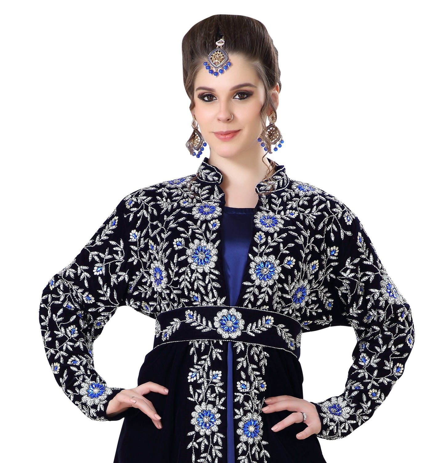 Arabian Caftan Dress With Floral Embroidery - Maxim Creation