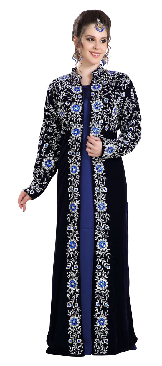 Arabian Caftan Dress With Floral Embroidery - Maxim Creation