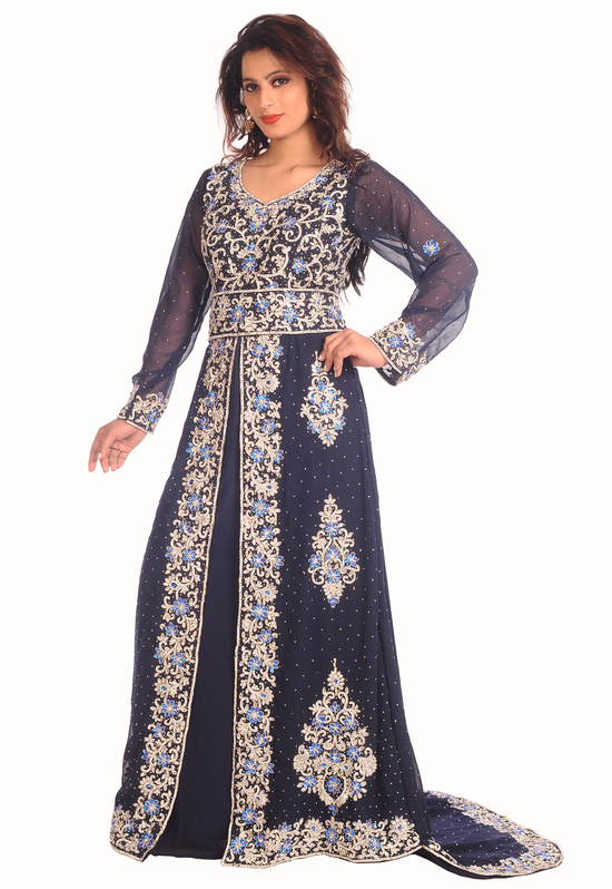 Arabian Takchita Gown With Crystal Embroidery - Maxim Creation