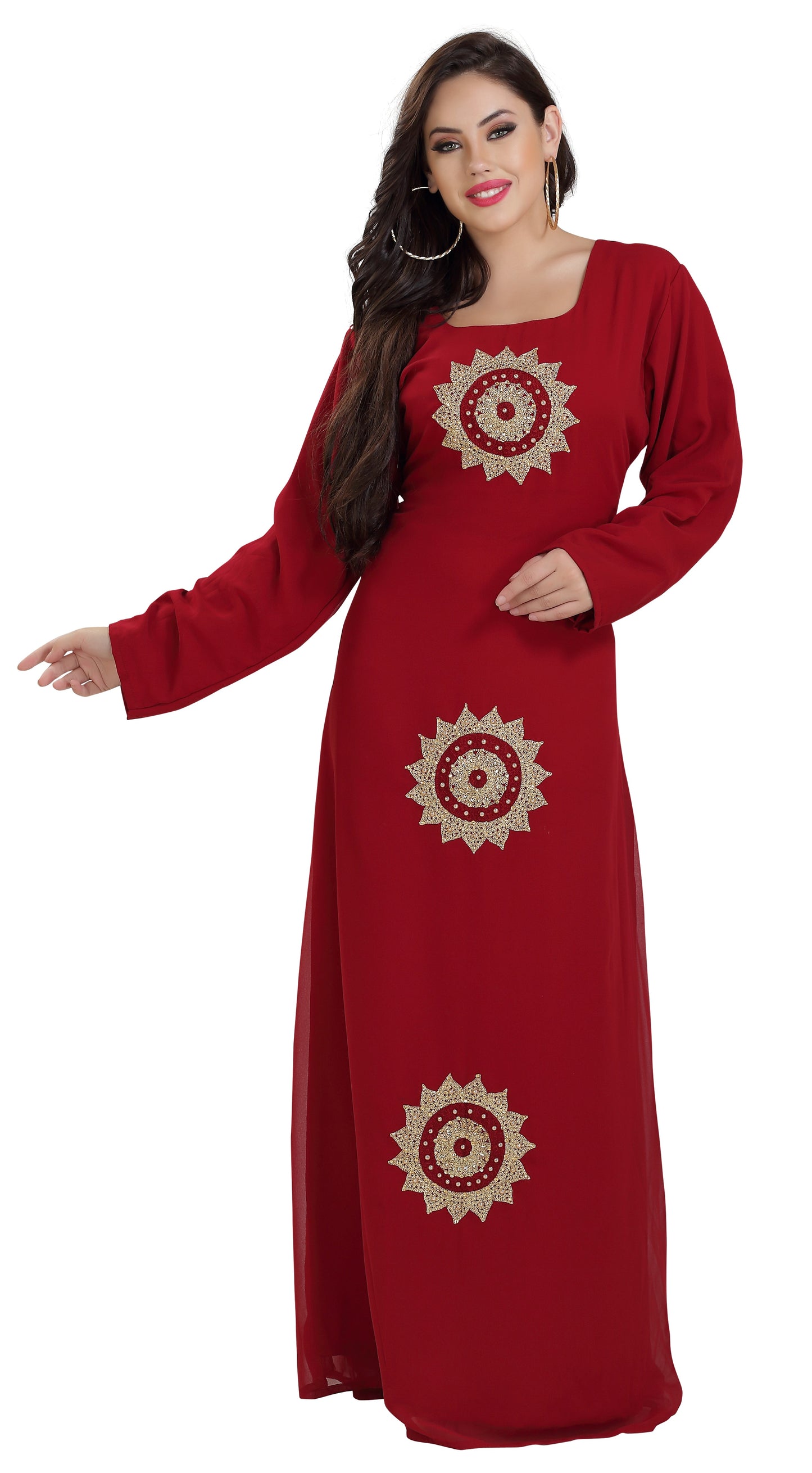 Dubai Kaftan Gown Jasmine Bridesmaid Dress in Maroon - Maxim Creation