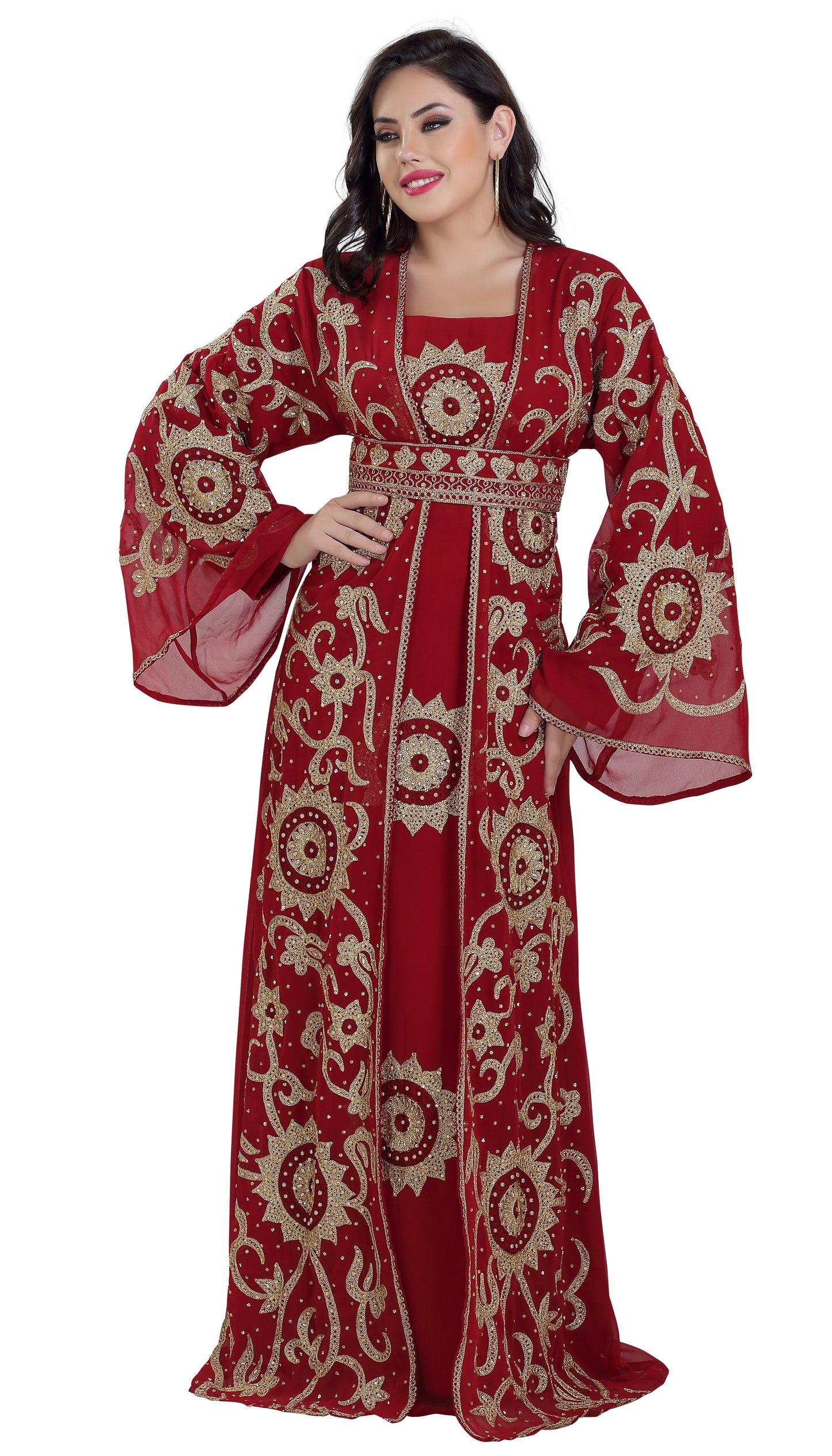 Dubai Kaftan Gown Jasmine Bridesmaid Dress in Maroon - Maxim Creation