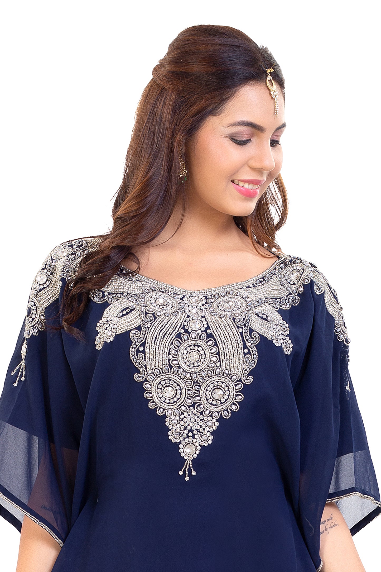 Poncho Dress Navy Blue Long Maxi Gown - Maxim Creation