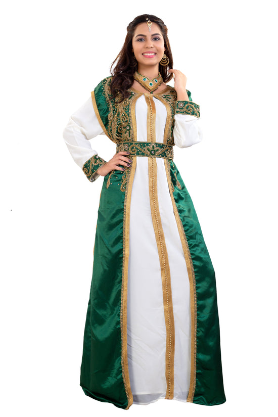 Arabian Gown in Emerald Green 3 piece Satin Niqah Dress - Maxim Creation